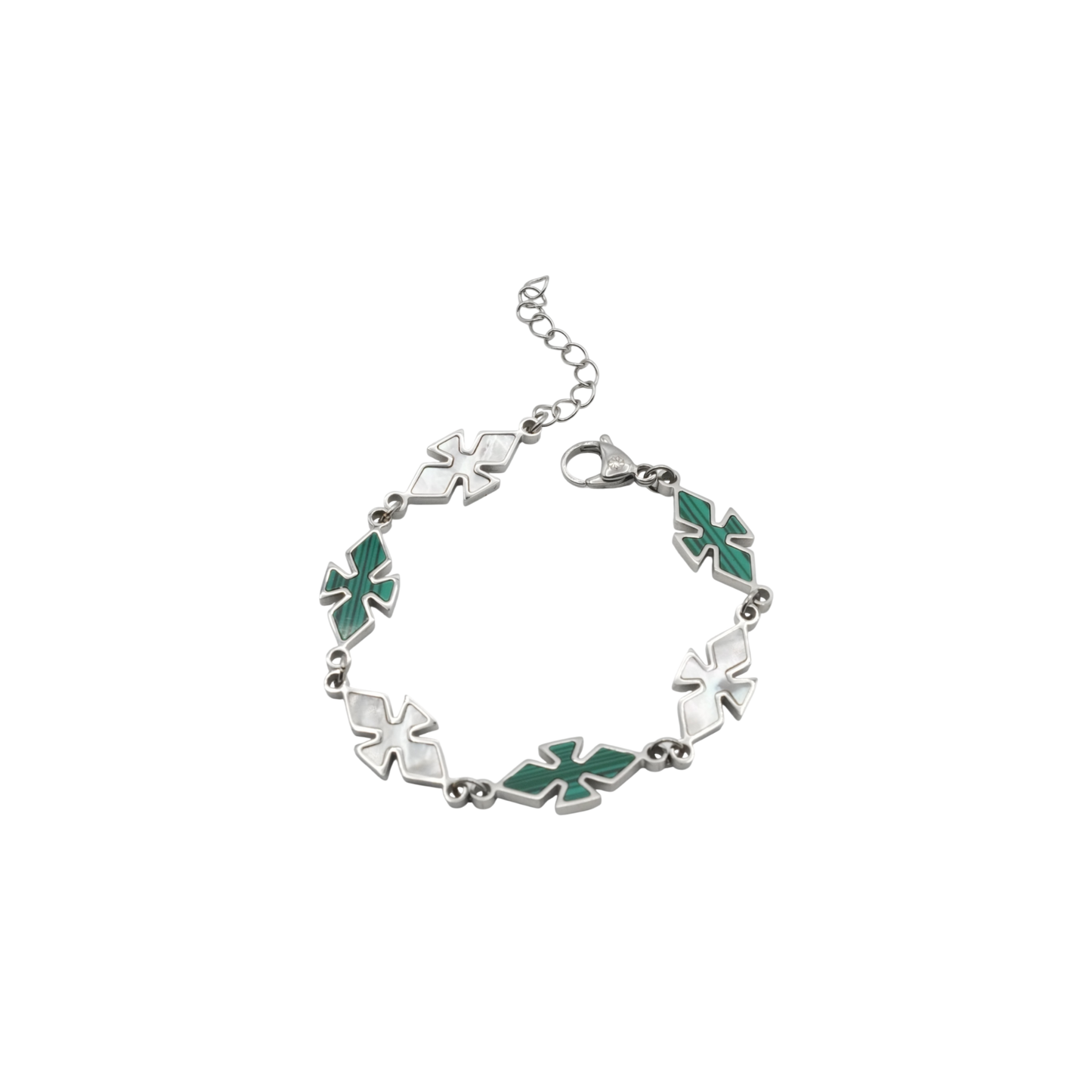 CRSSD bracelet — opal and green enamel pendants on stainless steel — XXBYJAXX