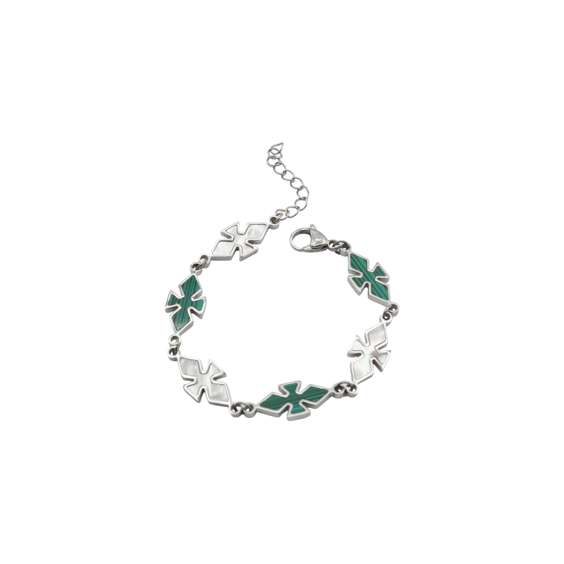 CRSSD bracelet — opal and green enamel pendants on stainless steel — XXBYJAXX