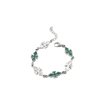 CRSSD bracelet — opal and green enamel pendants on stainless steel — XXBYJAXX