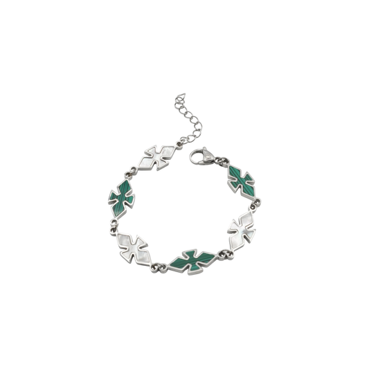 CRSSD bracelet — opal and green enamel pendants on stainless steel — XXBYJAXX